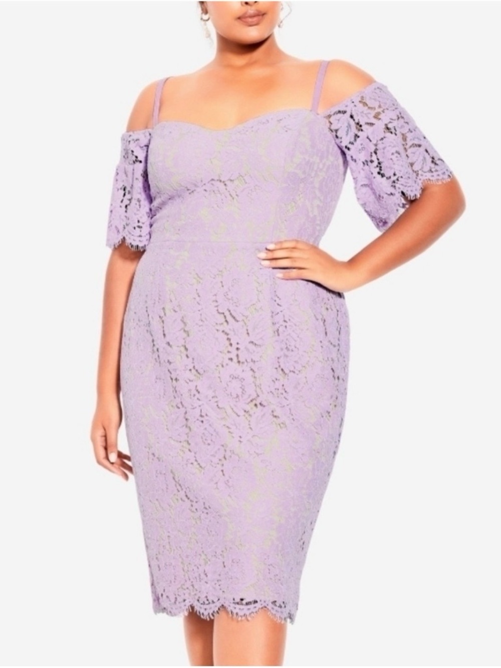 City Chic Lavender Lace One-Shoulder Sheath Dress